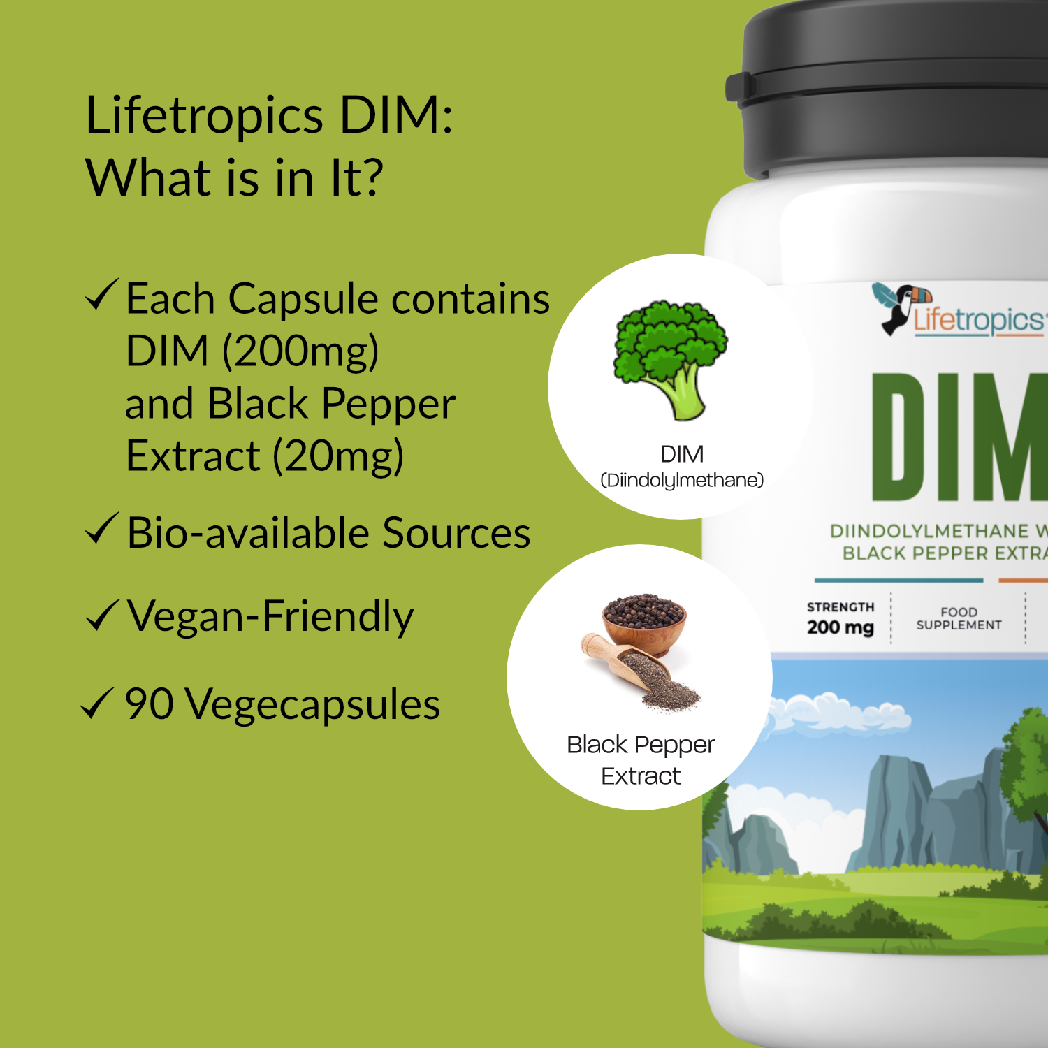Liquid Dim Lifetropics DIM - 200mg DIM Diindolylmethane with 20mg Black Pepper ...